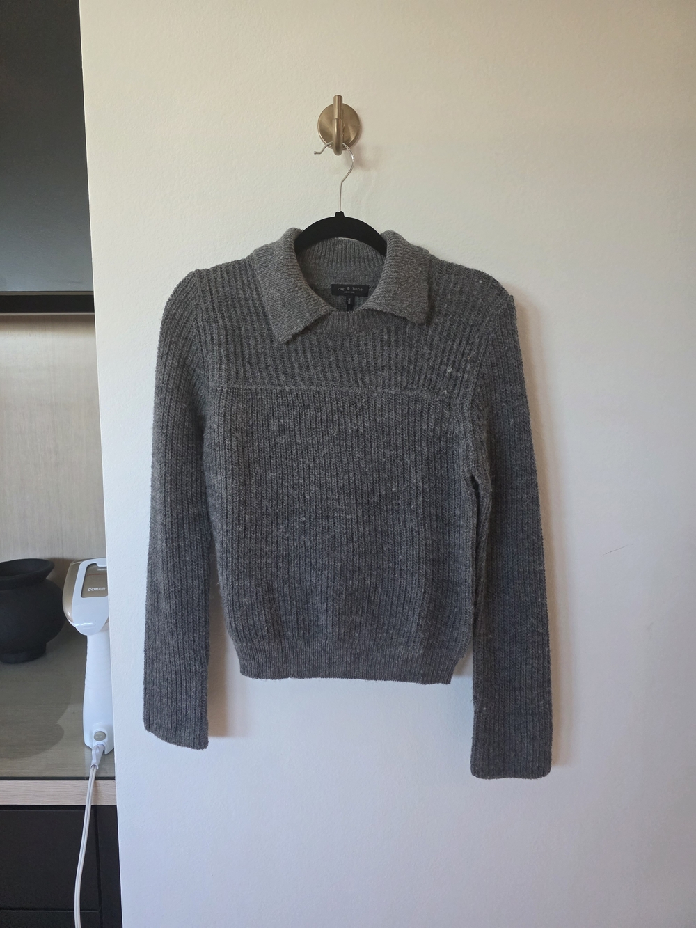 rag & bone Gray Ribbed Collar Crewneck Sweater